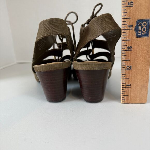 Nurture Bellamey Lace Up Sandals Textured Green Leather Block Heel Women's 6.5 - Picture 4 of 10